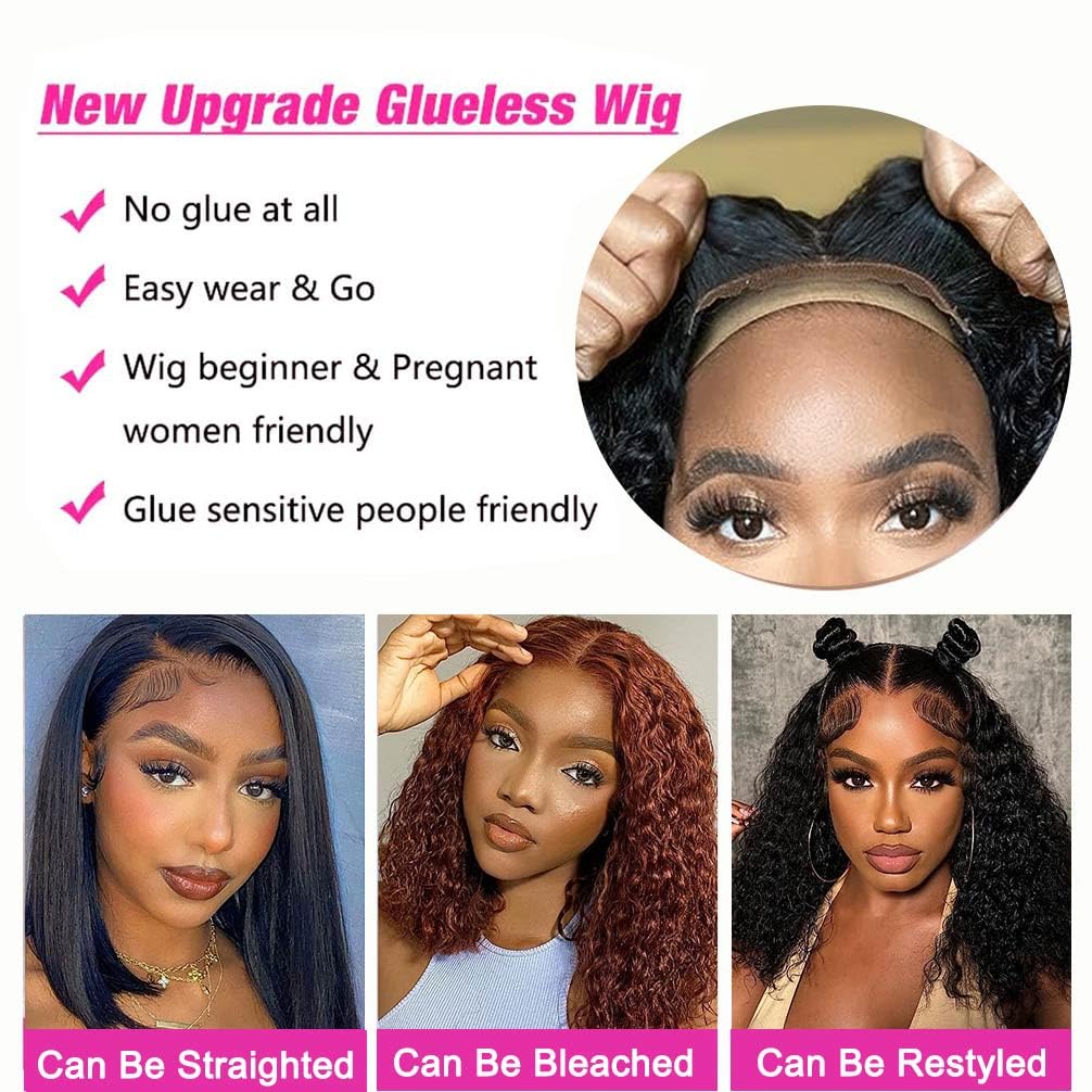 Wear and Go Glueless Wigs Human Hair Pre Plucked Pre Cut Lace Front Wigs for Black Women 180 Density Water Wave Bob Wig Human Hair Curly Wig (14 Inch) - Image 5