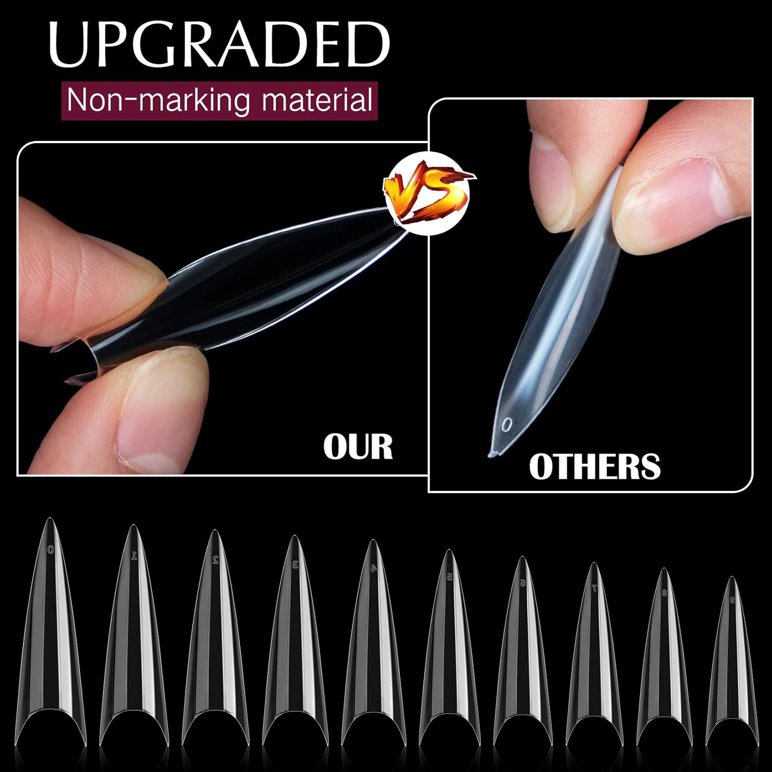 krofaue Extra Long Stiletto Nail Tips - 500PCS False Clear Nais with 10 Sizes Half Cover Pointed Press On Artificial Acrylic for Salon DIY, XL - Image 6