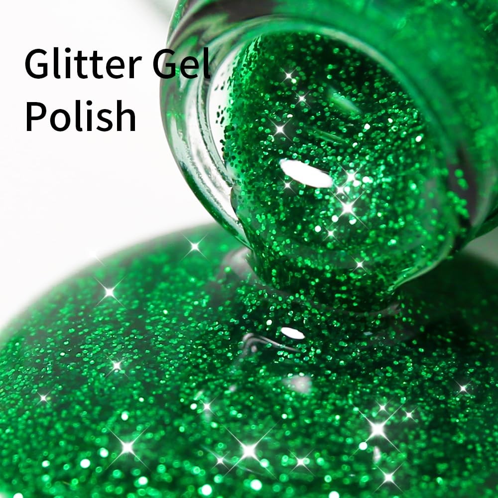 Glitter Green Gel Nail Polish, 16ml Sparkly Christmas Green Soak Off UV/LED Gel Polish Manicure Salon DIY at Home 1 Pcs - Image 2