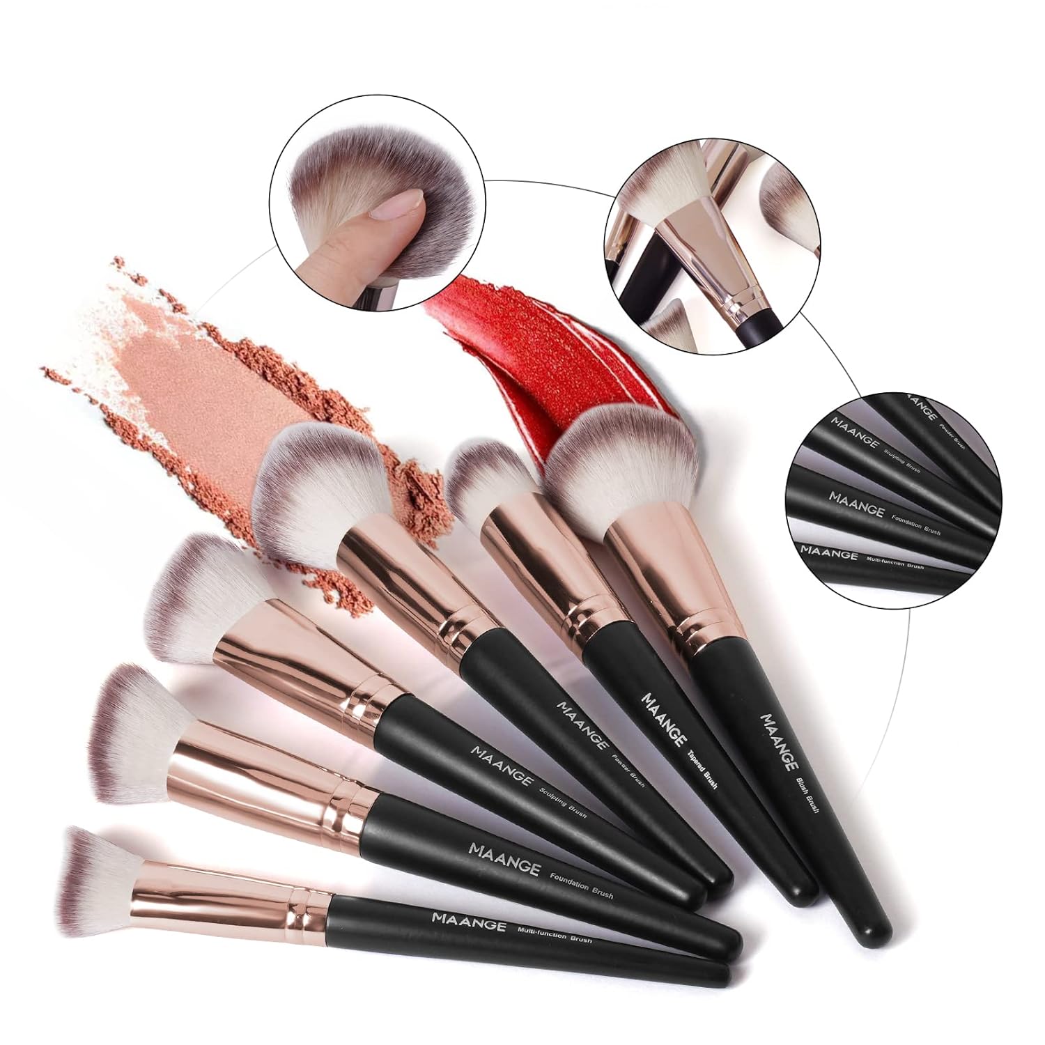 Makeup Brushes with Case, MAANGE 18 Pcs Professional Makeup Brush Set Premium Synthetic Face Kabuki Brush Kit Foundation Blush Powder Eyeshadow Brushes Set Christmas Gift(Coffee) - Image 8