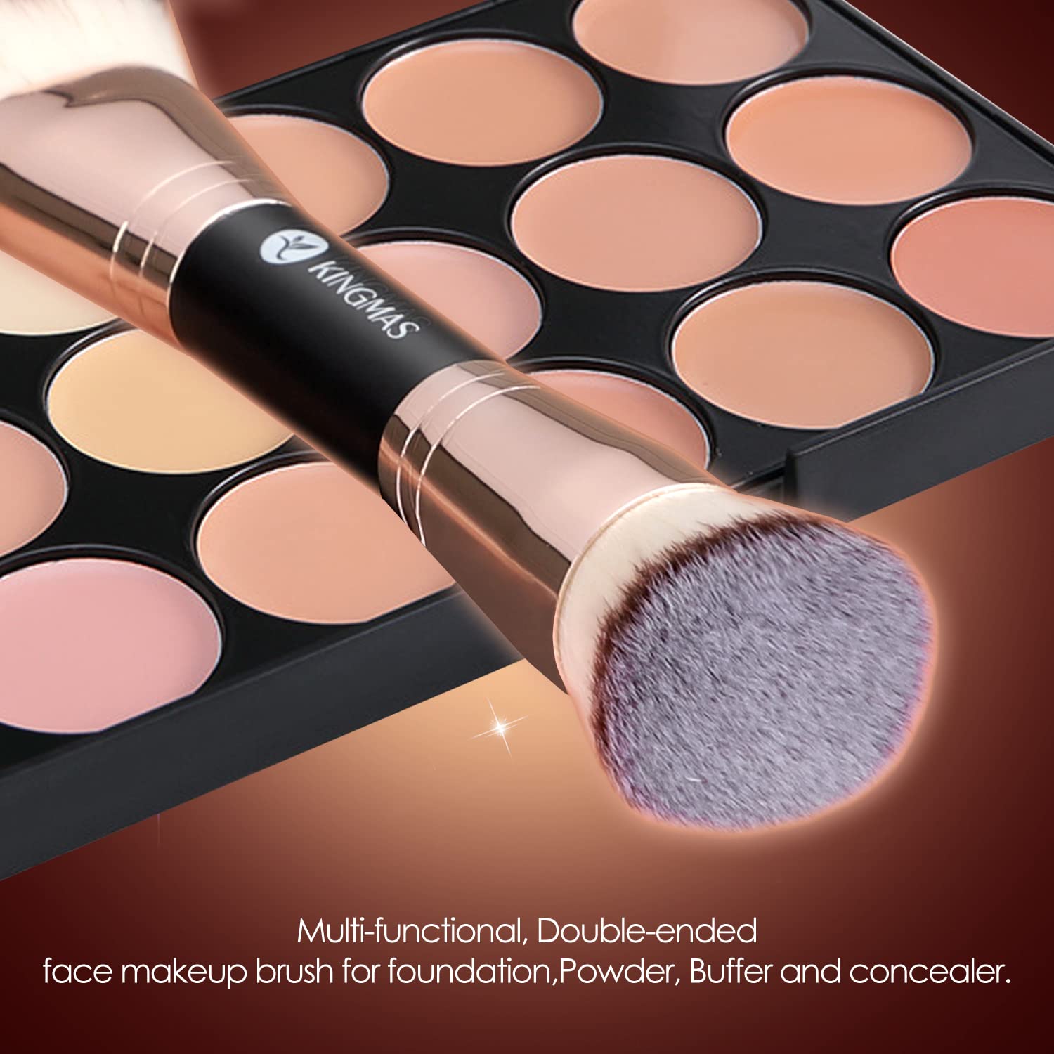 KINGMAS Foundation Makeup Brush, Premium Kabuki Brush, Double-Ended Contour Brush (Flat/Angled Round Top) for Blending Liquid Powder Concealer Cream Blush Makeup Brush - Image 5