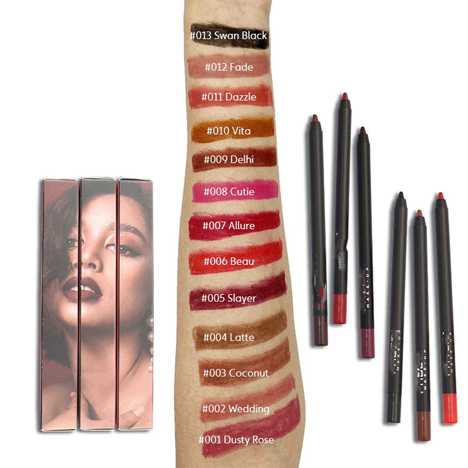 MAEPEOR Matte Lipliner and Eyeliner Kit 3 PCS Smoothly Creamy Lipliner and Eyeliner Pen Set for Daily Wear (3PCS Kit 2) - Image 6