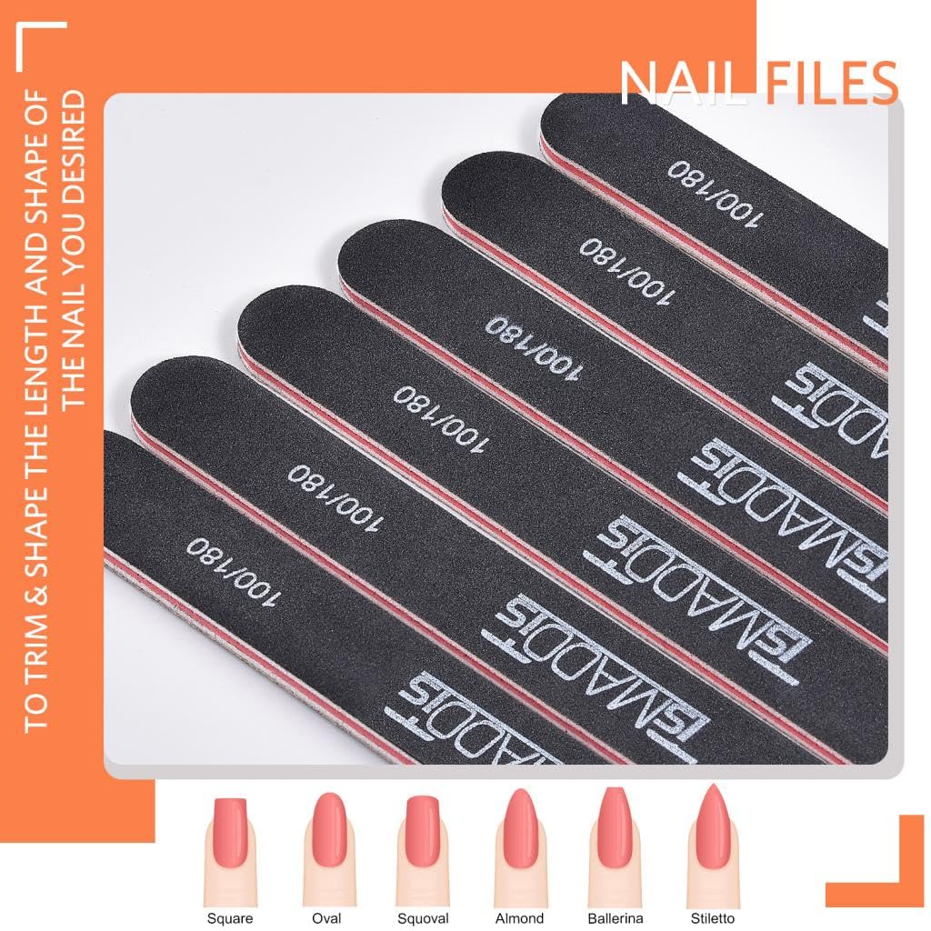 TsMADDTs Nail Files and Buffers, Professional Manicure Tools Kit Rectangular Art Care Buffer Block Tools 100 180 Grit 12PCS(Black) - Image 2
