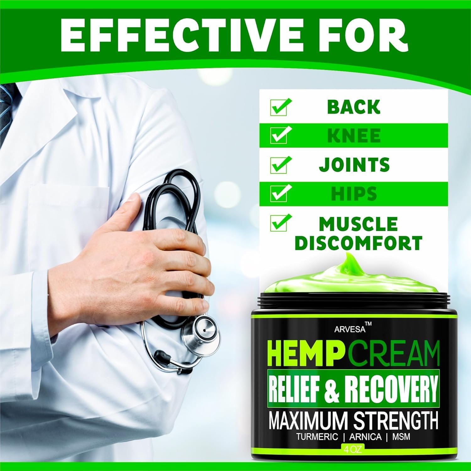 Natural Hemp Cream for Joints, Muscles, Back, Neck, Knees, Hips, Foot, Nerves, Shoulders - Maximum Strength Gel with MSM, Turmeric, Arnica, Aloe, Menthol - Natural Hemp Oil Extract Lotion - 4 fl oz - Image 4