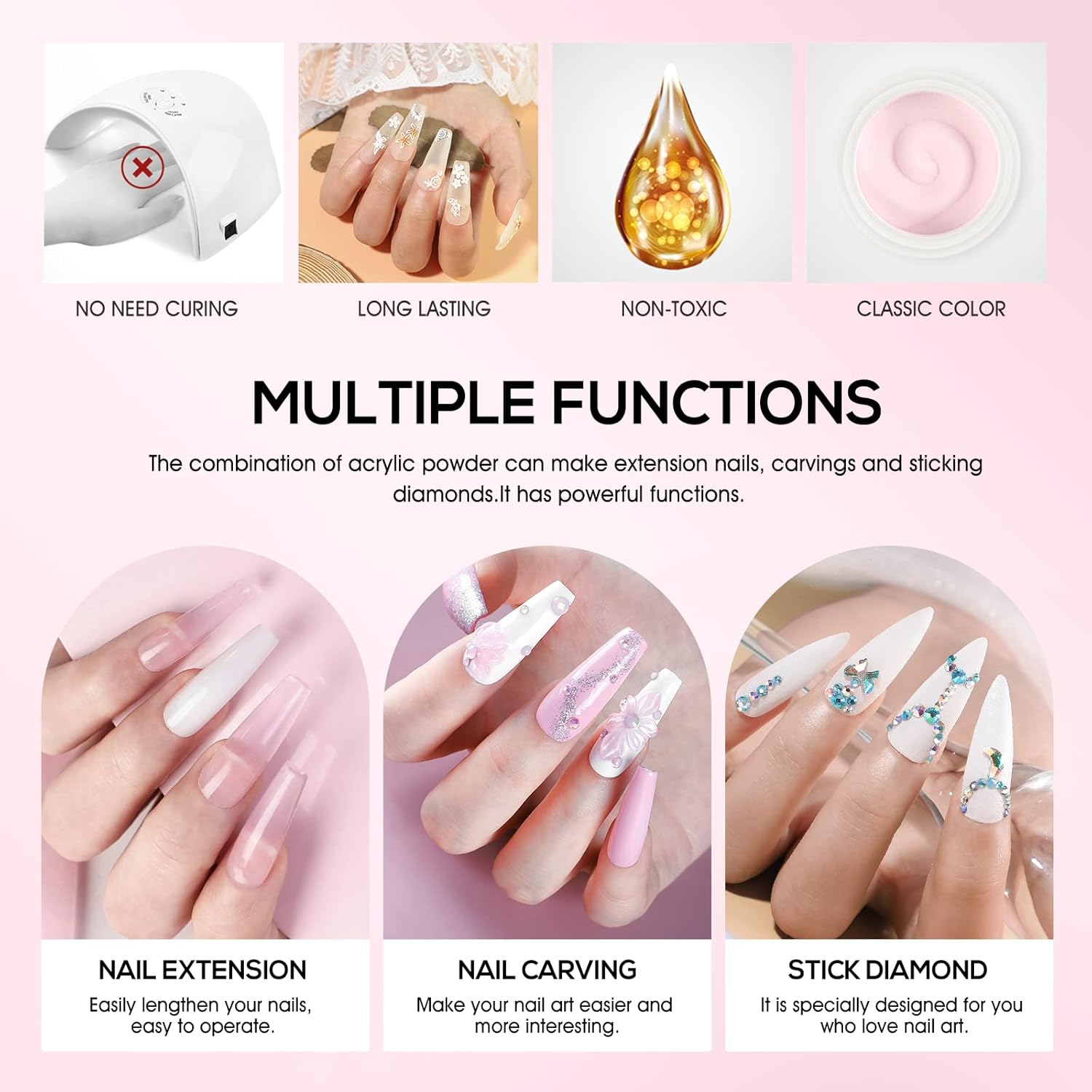 COSCELIA Acrylic Nail Kit for Beginners with Everything,4 Colors Acrylic Powder Professional Nail Kits with Nail Drill U V Light Glitter Decorations DIY Extension Nails Home Use for Women - Image 2