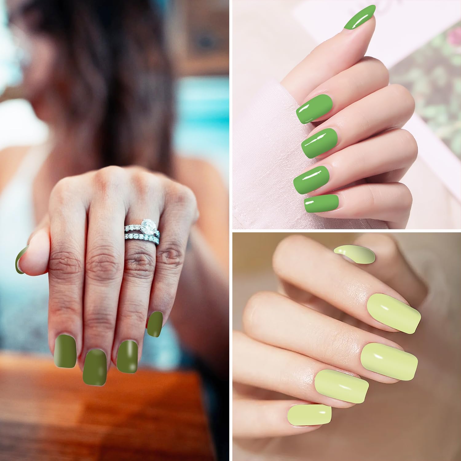 SILPECWEE 12 Sheets Green Nail Polish Stickers Full Wraps Bright Solid Color Gel Strips Self Adhesive Fingernail Sticker for Women With Nail File - Image 6