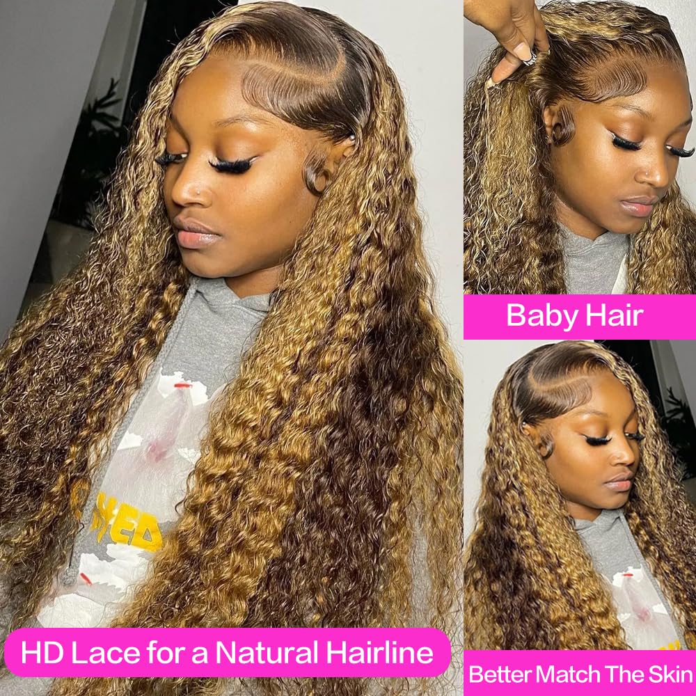 abbildung 30inch Highlight Ombre Lace Front Wig Human Hair 13x6 HD Honey Blonde 4/27 Deep Wave Lace Frontal Wigs Glueless Wigs Human Hair - Image 3
