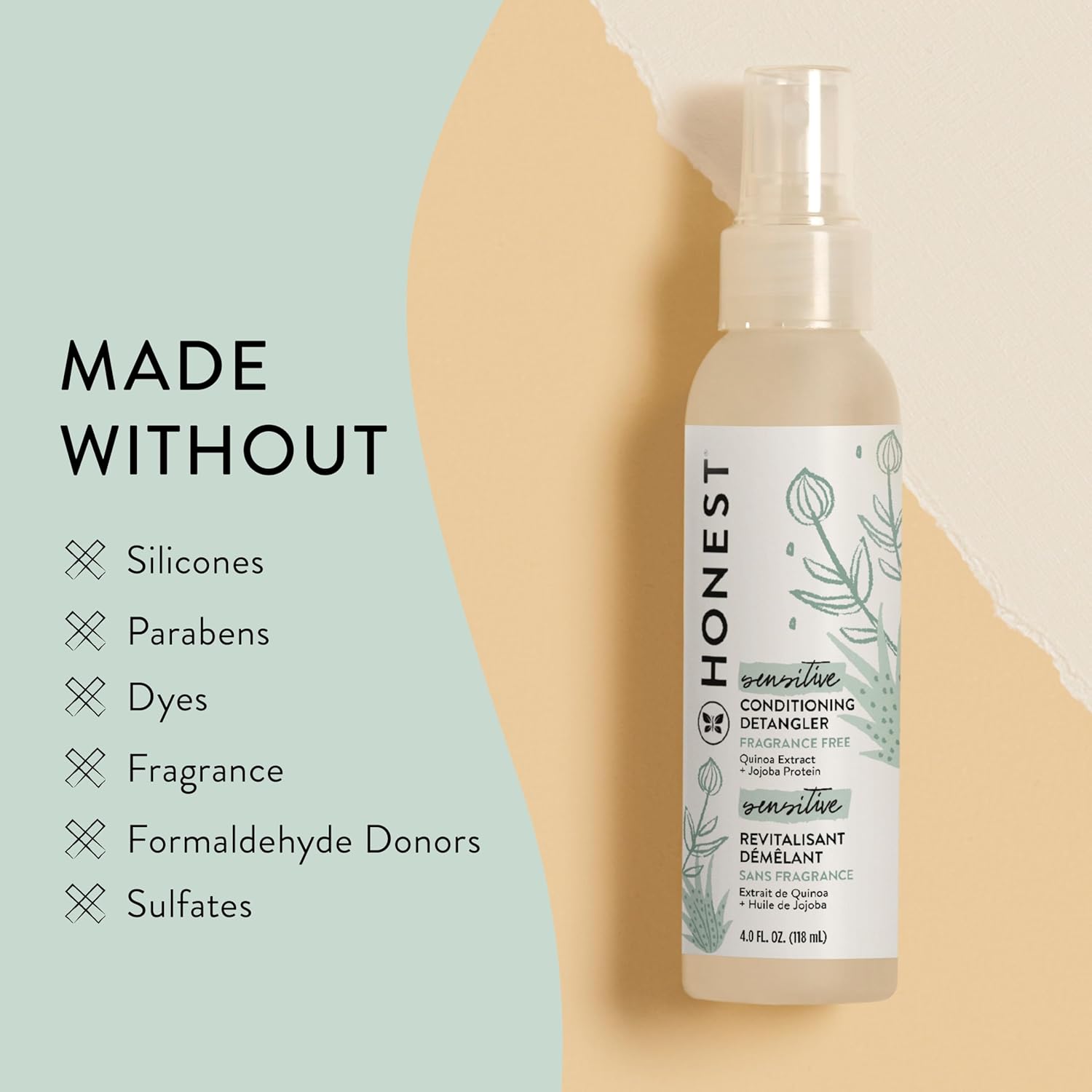 The Honest Company Fragrance Free Conditioning Hair Detangler | Leave-in Conditioner + Fortifying Spray | Tear-free + Hypoallergenic for Sensitive Skin | 4 fl oz - Image 4