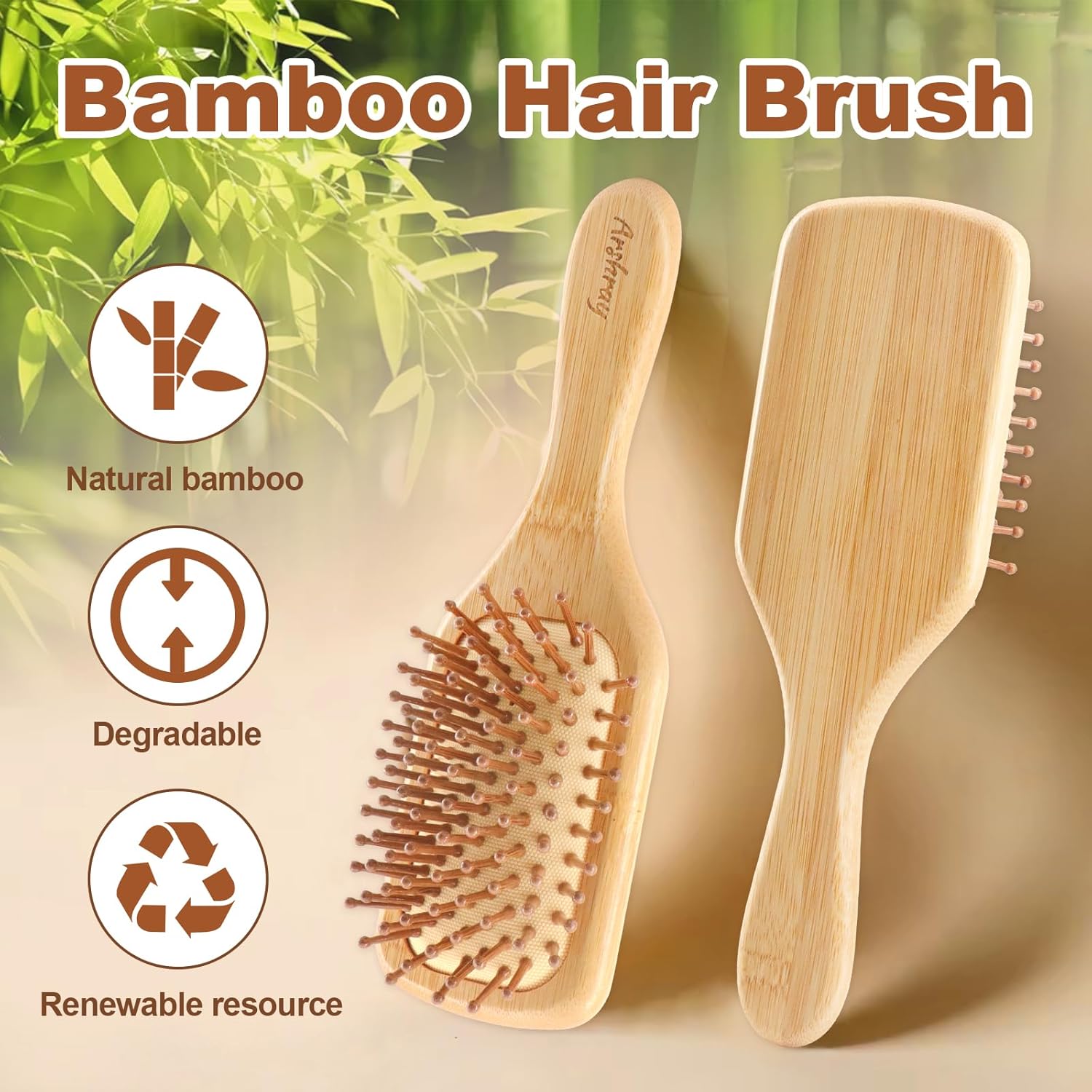 Wooden Bamboo Hair Brush with Wooden Handle and Bamboo Bristles,Reduces Static,Ideal for Dry,Curly,Thick,Thin and Straight Hair - Image 2