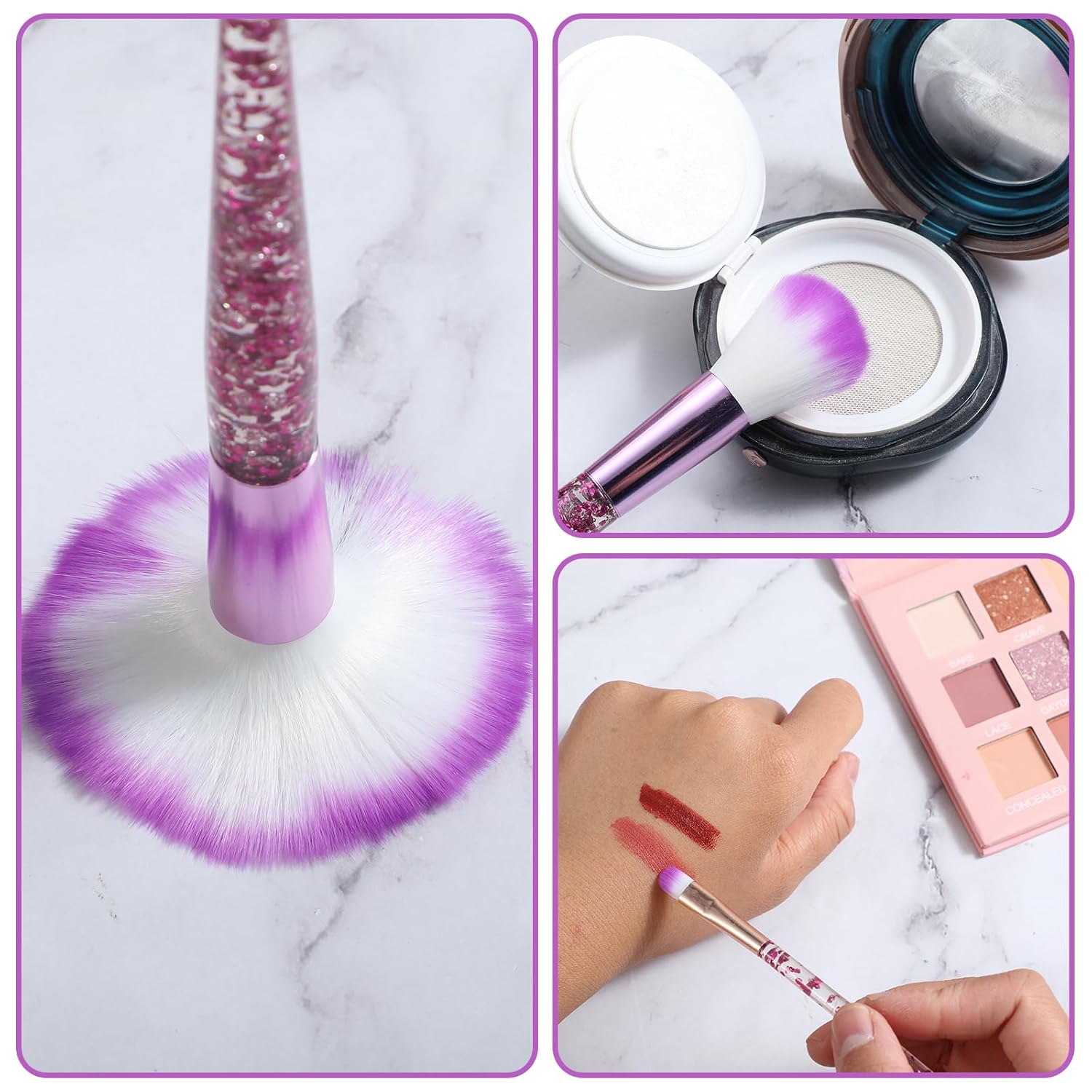 15Pcs Purple Makeup Brushes Set, Glitter Crystal Cute Makeup Brush Eye Shadow Brushes Kit Professional Face Foundation Concealer Liquid Make up Beauty Eyeliner Lip Cosmetic Brush Set for Women - Image 4