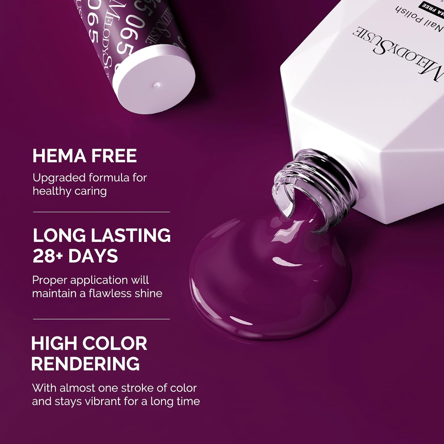 MelodySusie Hema Free Gel Nail Polish, 0.5 Fl Oz Thick Dark Purple Gel Polish, Non Toxic, Long Lasting, Soak Off UV Nail Polish, Manicure Nail Design Salon DIY Nail Art at Home 065 - Image 3