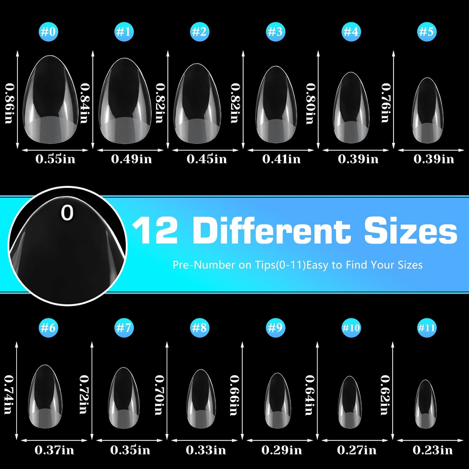 240pc Almond Gel Nail Tips Short Fake Nails for Press on Nails Clear Acrylic Nails Tips, 12 Sizes Full Cover Nail tips Almond Soft Gel Nail Tips False Nails Extension Artificial Fingernail - Image 5