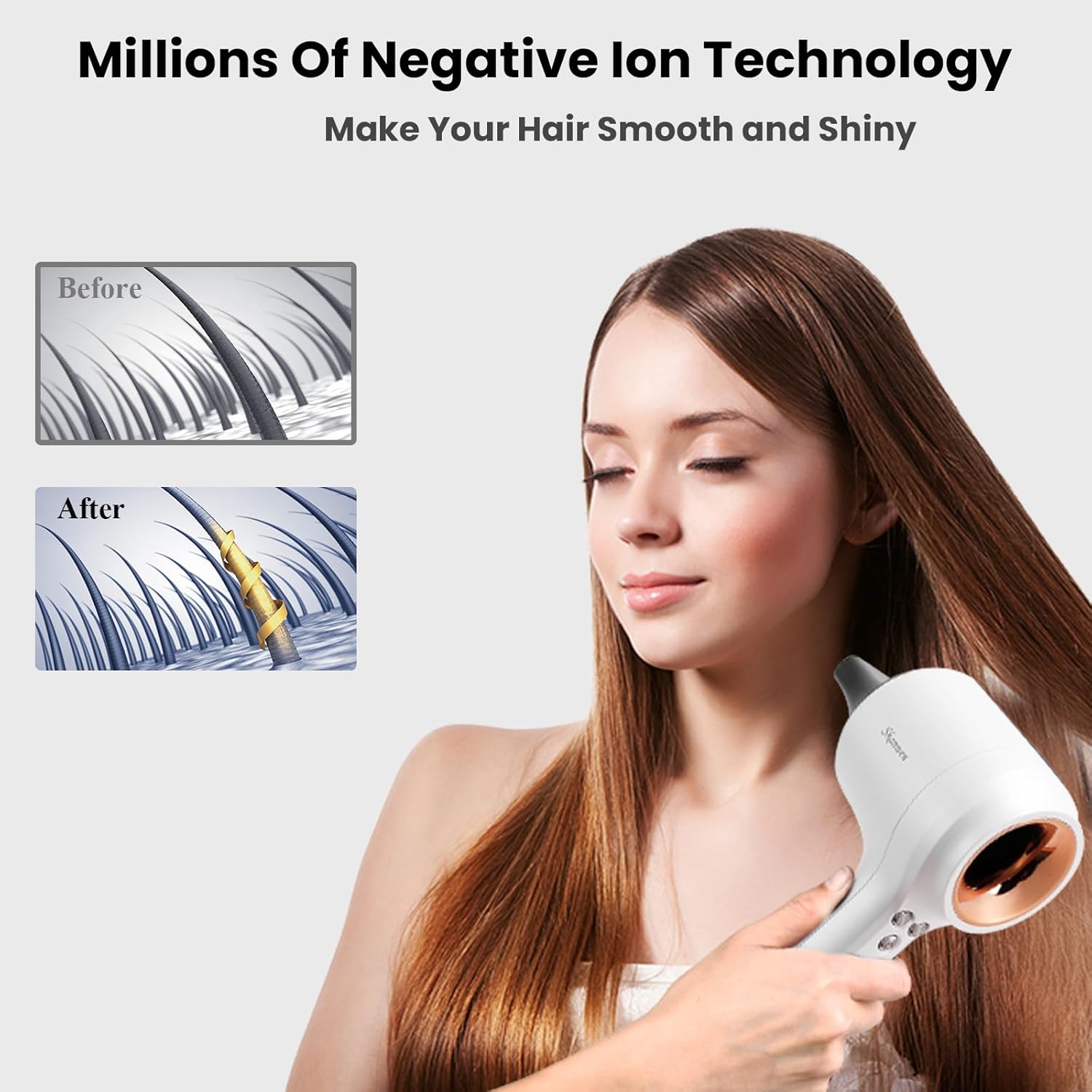Professional Ionic Hair Dryer, High-Speed Blow Dryer with 110,000 RPM Brushless Motor for Fast Drying | Lightweight, Low Noise, Thermo-Controlled Hairdryer for Women, Home/Travel, Pearl White - Image 3