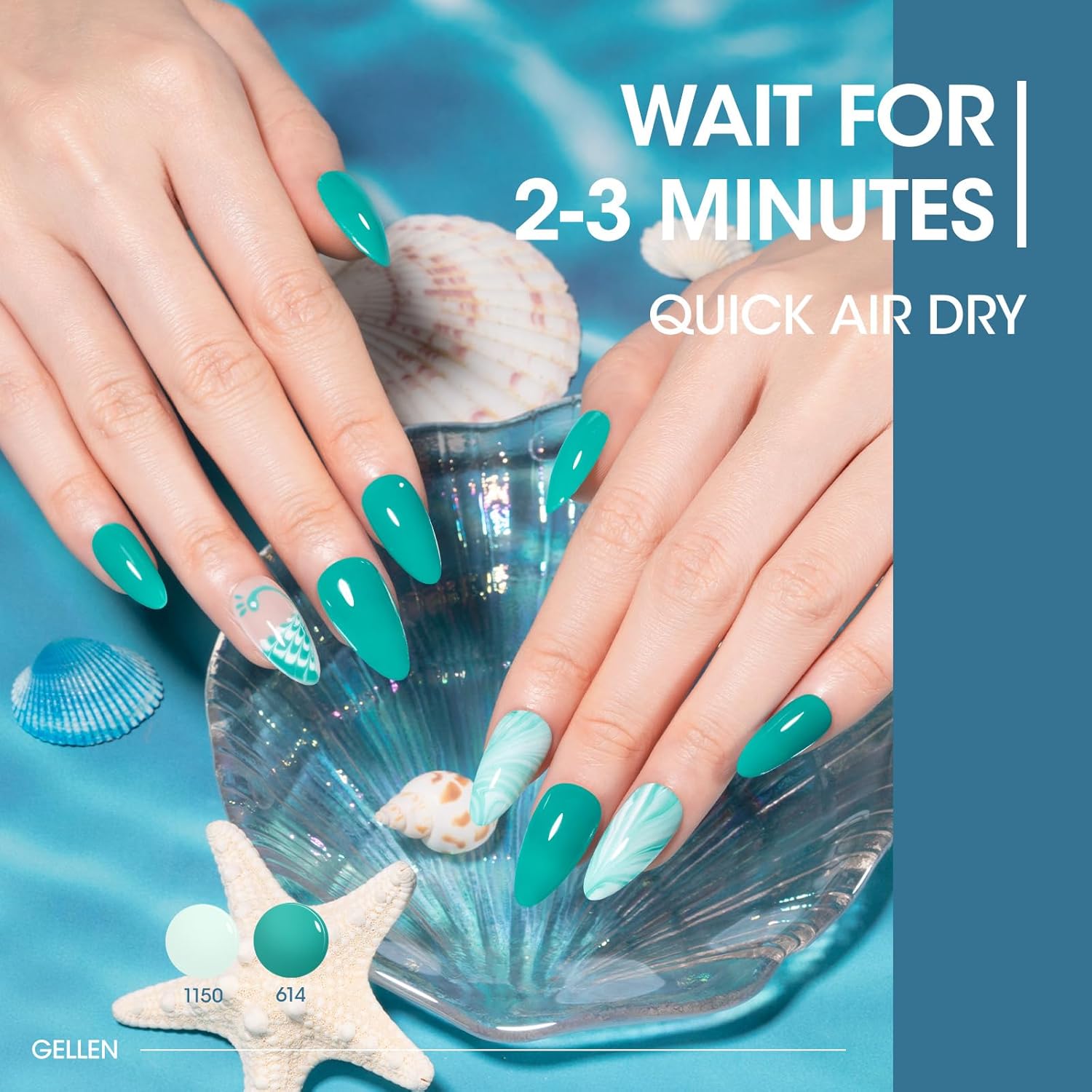 GELLEN Teal Regular Nail Polish Non Gel, Fast Air Drying Mint Turquoise Nail Polish No UV Light Needed Spring Summer 6 Colors Blue Green Set for Women Girls Manicure Home Salon, Hema Free, 0.33 Fl.Oz - Image 4
