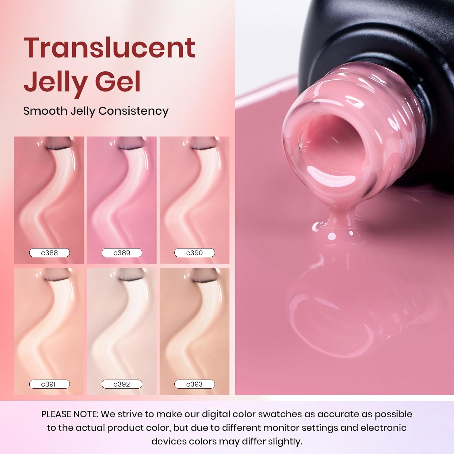 Beetles Jelly Gel Nail Polish Set, 6 Colors Jelly Gel Polish Kit Nude Pink Neutral Nail Art Design Sheer Translucent Gel Nail Kits Soak Off Uv Nail Lamp Cured Nail Manicure Gift for Women - Image 3