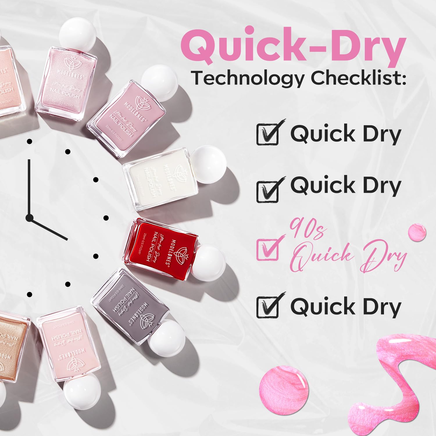 modelones Shine Pink Nail Polish, 15ml Shimmer Pearl Pink Nail Polish Quick Dry Nail Lacquer Strengthener Long Last Shine Fingernail Toe Nail Art DIY Home Travel Manicure Gift for Women Girls - Image 6