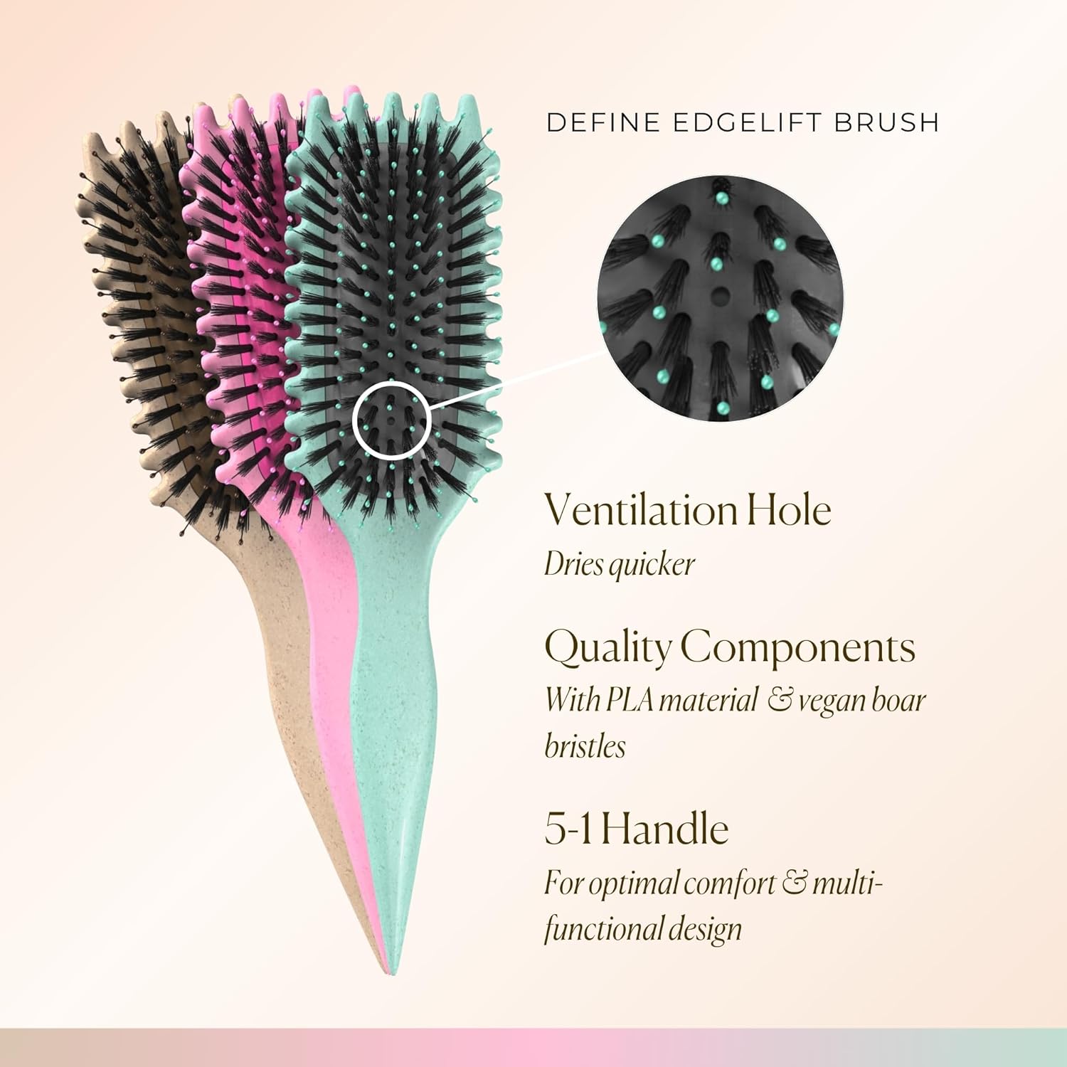 Bounce Curl Define EdgeLift Brush, 5-in-1 Tool for Effortlessly Defined Curls, Waves & Coils, Reduces Frizz - Pink - Image 3