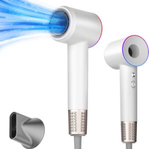 Professional Ionic Hair Dryer, 1800W High Speed Blow Dryer for Home Salon, Real 200 Million Negative Ions, 120,000 RPM Brushless Motor for All Hair Types-1 (White)