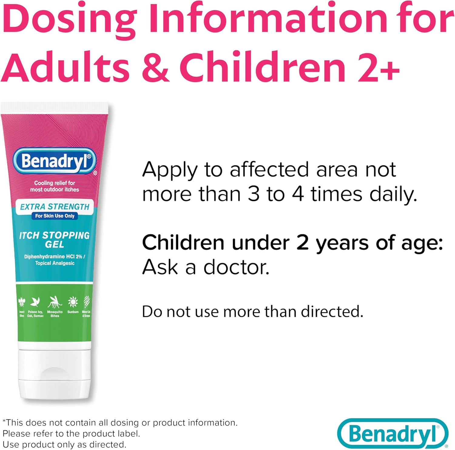 Benadryl Extra Strength Anti Itch Relief Gel, 2% Diphenhydramine HCl, Relief from Insect Bites, Sunburn & More, Great for Camping Essentials, 3.5 fl oz - Image 6