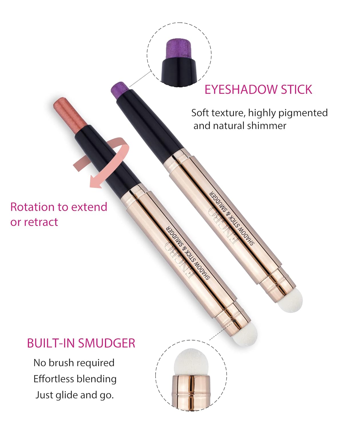 Cream Eyeshadow Stick, Shimmer Glitter Eyeshadow Pencil with Soft Smudger, Long Lasting Waterproof Eye Highlighter Stick Eye Shadow Makeup (08 Purple Shimmer) - Image 2