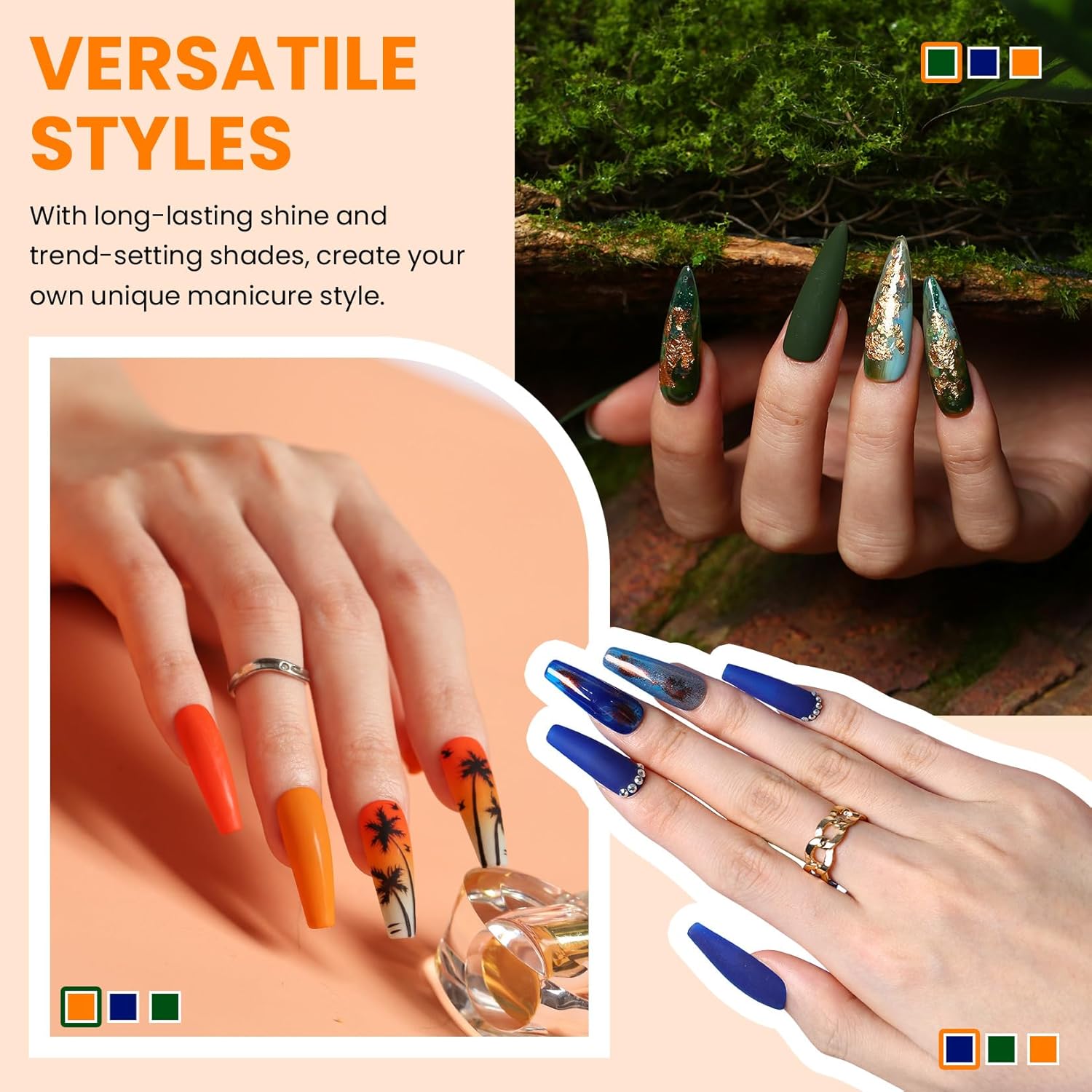 VANREESA 24 Pcs Gel Nail Polish Set, 21 Colors Bright Gel Polish with Base Coat Glossy & Matte Top Coat Red Orange Yellow Green Blue Pink Purple Gel Polish Kit Nail Kit Gifts for Women - Image 3