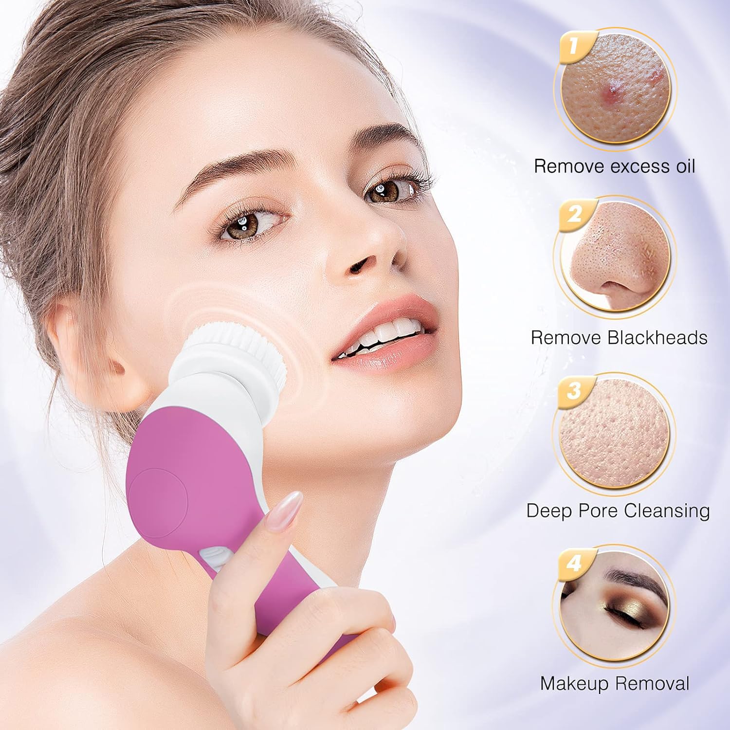 COSLUS Facial Cleansing Brush Silicone Face Scrubber: 2 in1 FBS-D Electric Exfoliating Device Waterproof Deep Cleaning Exfoliation Rotating Spa Machine - Electronic Skincare Wash Spinning System - Image 8