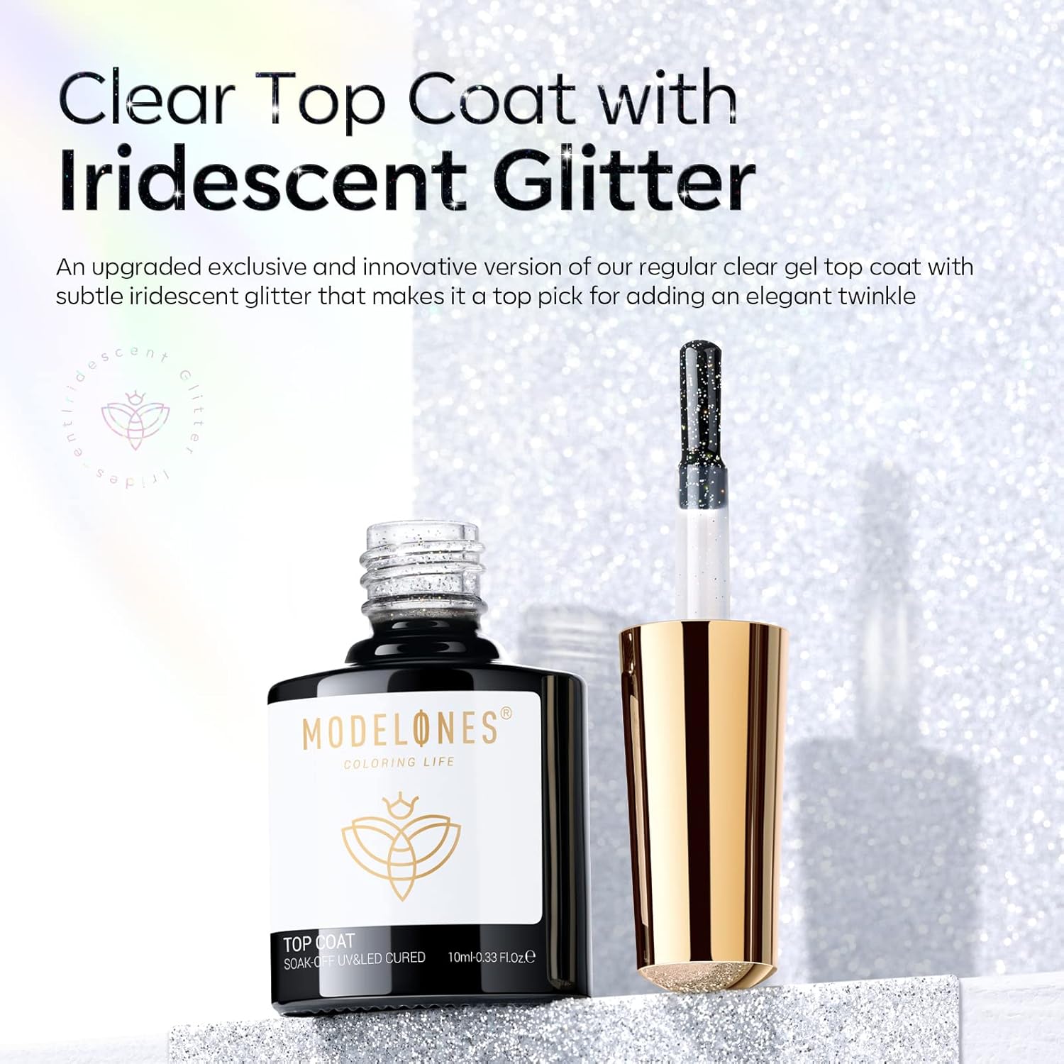 Modelones 10ml Iridescent Silver Glitter Gel Top Coat for Stunning Nail Art Designs - Image 6