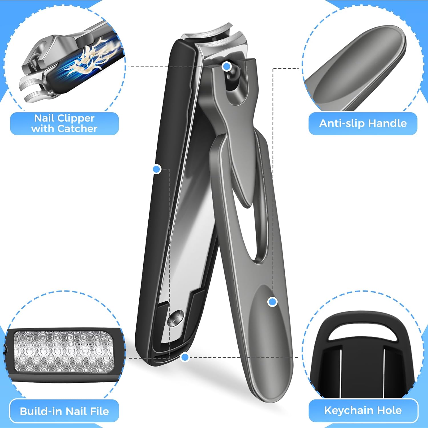 Stainless Steel Nail Clipper Set for Men and Women, 2 Pack with Catcher, Mess-Free - Image 4