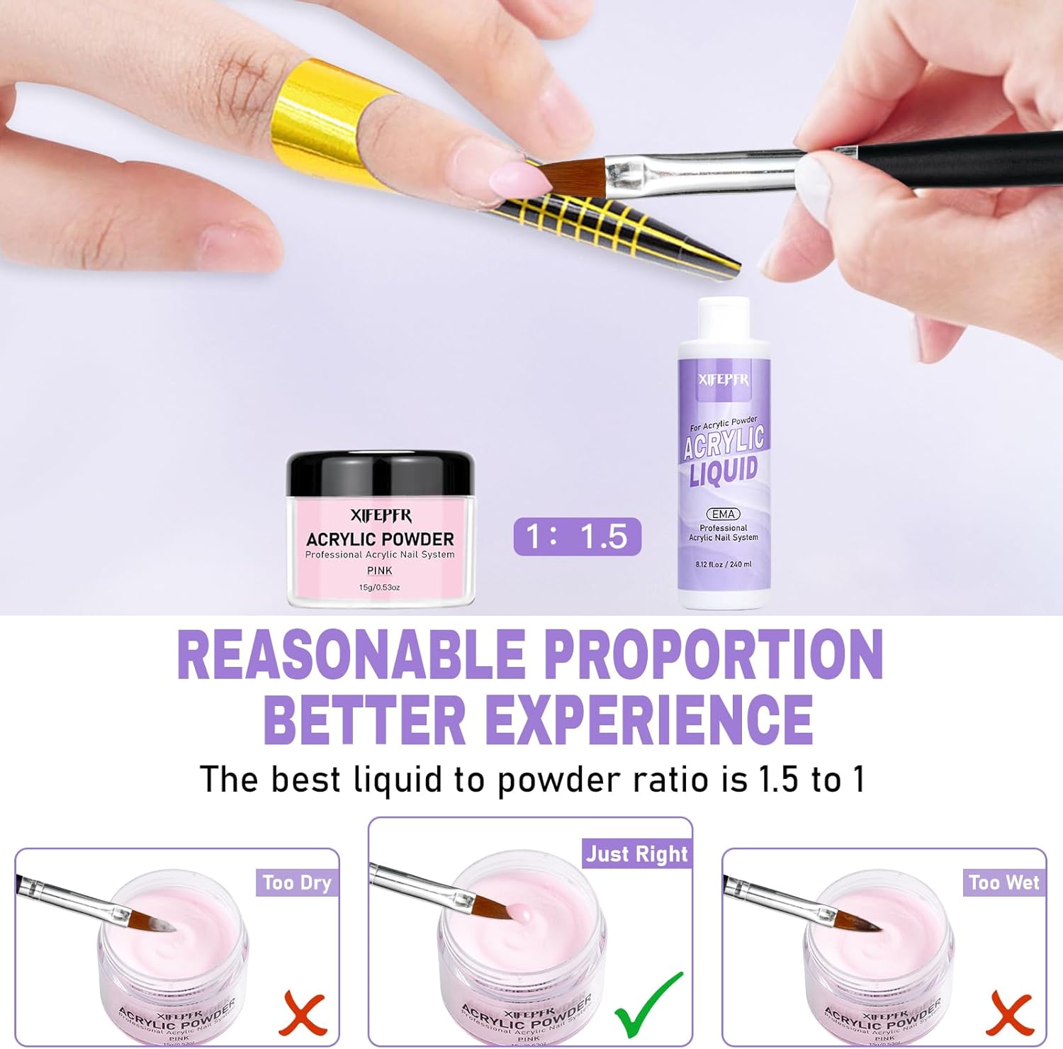 Monomer Acrylic Nail Liquid 8.12fl.oz with 3 Size Acrylic Brushes for Acrylic Powder, MMA-Free Non-Yellowing EMA Monomer Liquid for Acrylic Nail Extension & Carving, DIY Home & Nail Salon Use - Image 5