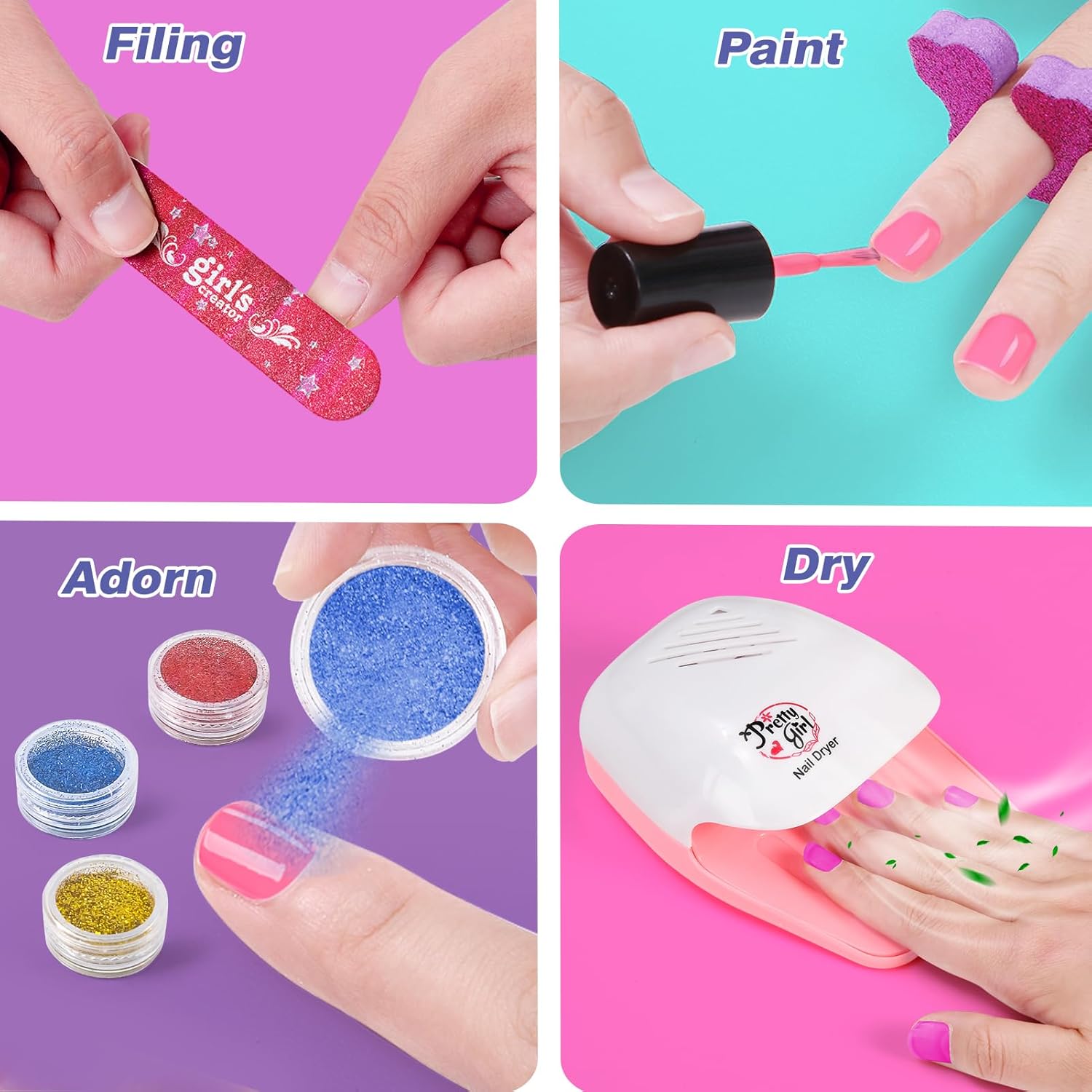 Kids Foot Spa & Nail Kit Set, Kids Spa Day Kit for Girls, Massage Foot Soak Tub and Nail Dryer, Manicure Pedicure Art Salon Girl Gift for 5-12, Christmas Birthday Gifts - Image 5