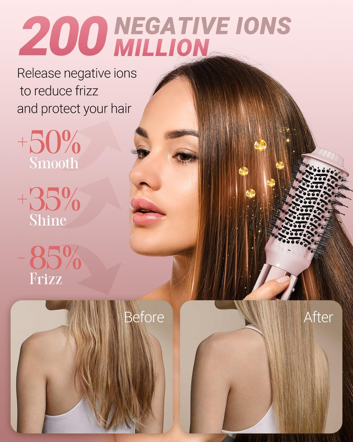 Hair Dryer Brush 6 in 1 Professional Hot Air Styler, 110,000 RPM High-Speed Negative Ionic Hair Dryer, Auto Wrap Curler Frizz-Free Airwrap for Curling Volumizing Straightening Styling Pink - Image 4