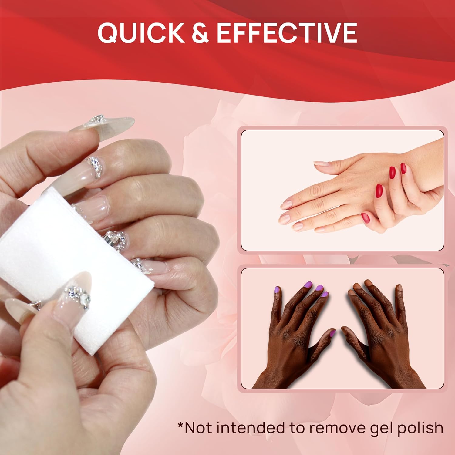 Nail Polish Remover Pads - 100% Non-Acetone - 50 Pack Bulk Set - Individually Wrapped - Quick Nail Polish Remover Wipes - Fingernail Travel Kit to Clear Nail Polish for Home & Professional Removal - Image 7