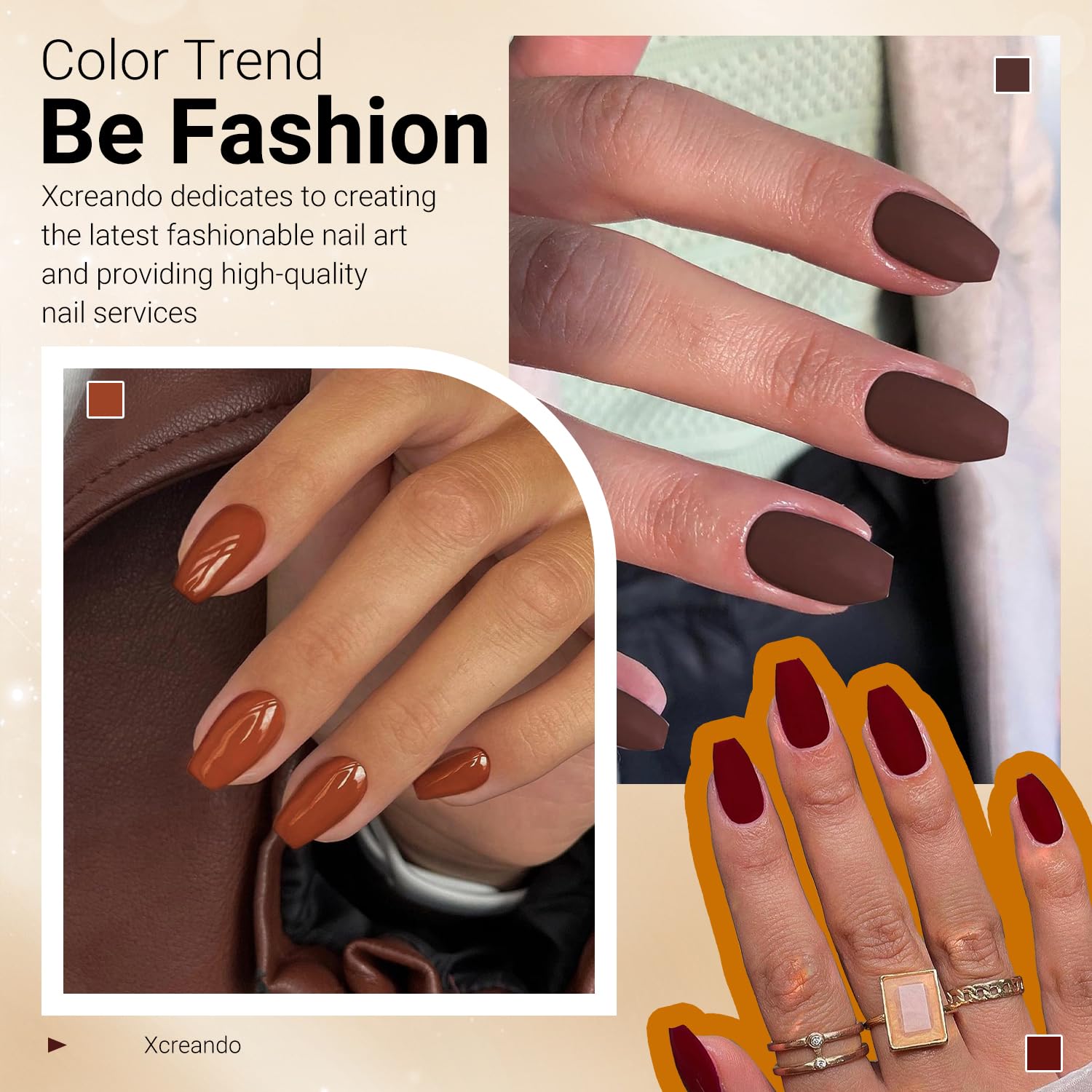 Caramel Short Coffin Press on Nails Medium Coffin Nails Press ons, Glue on Nails Short Fake Nails for Women, Ballerina T Shape Acrylic False Nail Natural Handmade Gel Medium Square Nail - Image 6