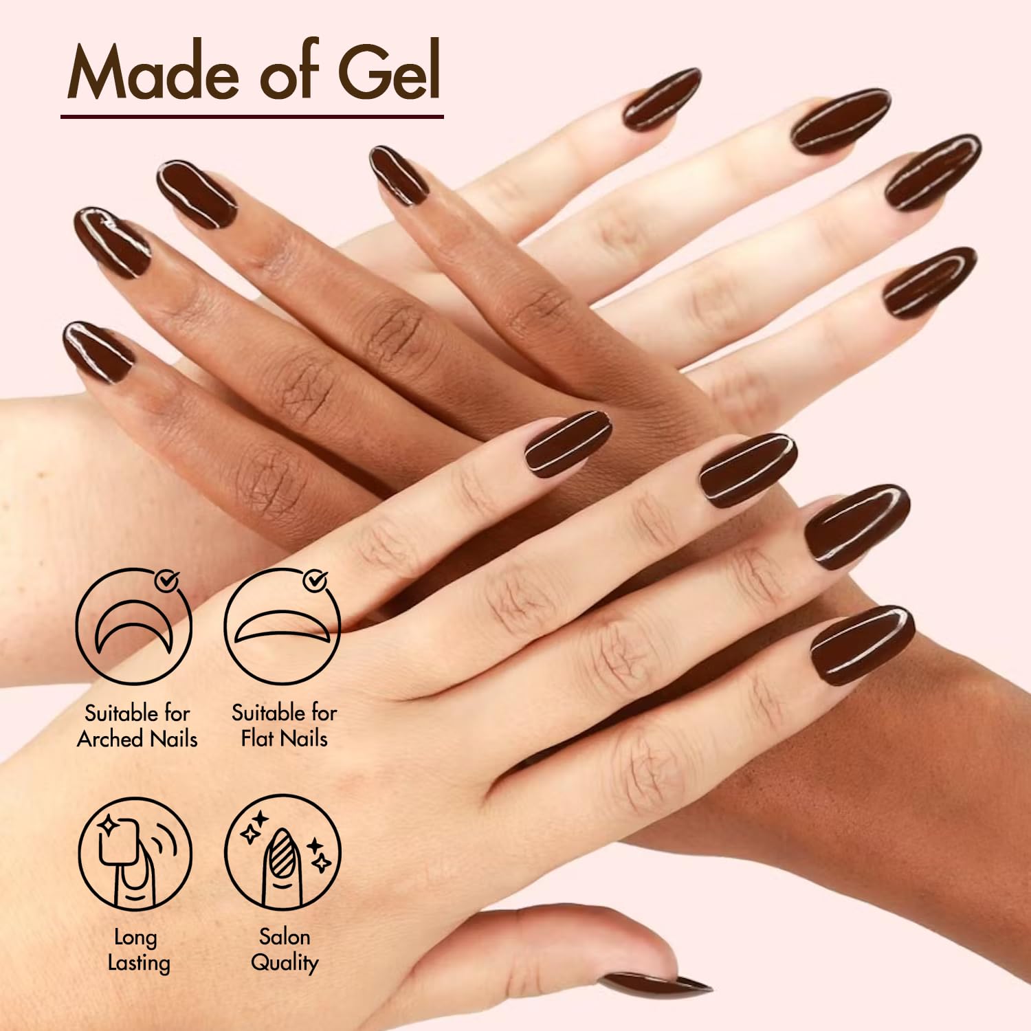 KQueenest Dark Brown Fall Medium Almond Matte Stiletto Press on Nails 24 Pcs - Image 6