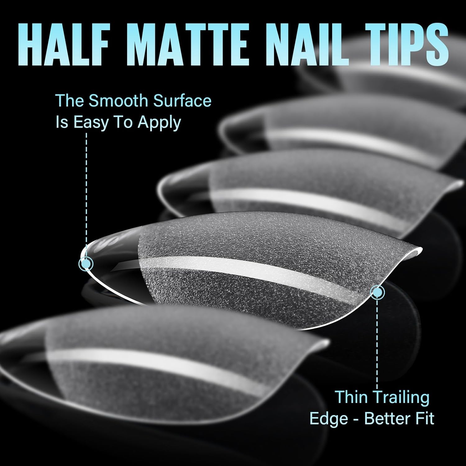 TOMICCA Short Almond Nail Tips, 504Pcs Soft Acrylic Nail Tips, 12 Sizes Pre-Shaped Half Matte Fake Clear Gelly Tips, Press on Acrylic Nails for Nail Extension DIY Nail Salon - Image 4