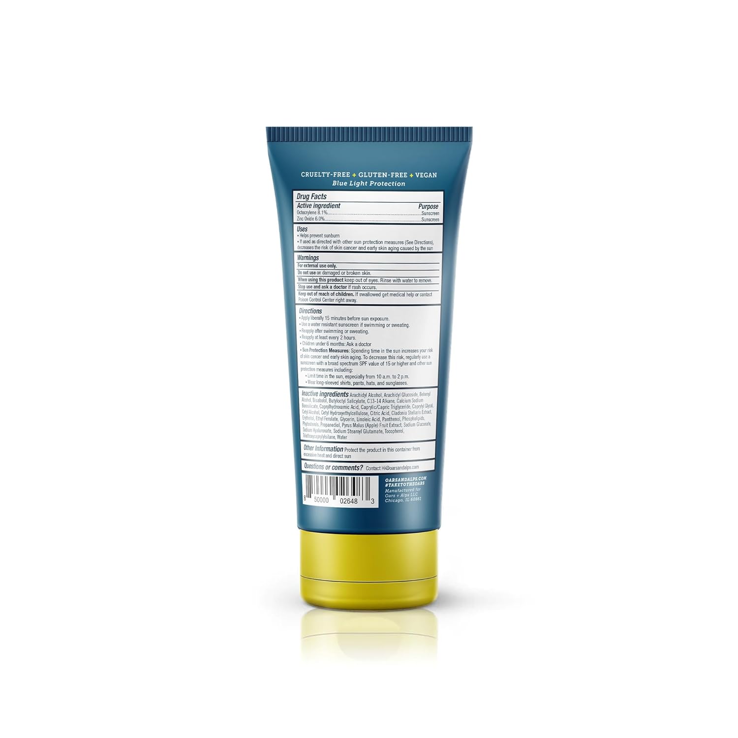 Oars + Alps Travel Sunscreen for Face & Everday Use, SPF 37 Anti Aging Face Sunscreen & Body Lotion, Infused with Hyaluronic Acid, Vitamin E and B5, No White Residue, Water & Sweat Resistant, 2oz - Image 2