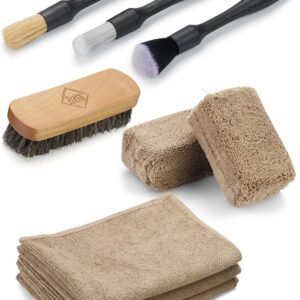 Fantasticlean 9PCS Car Interior Detailing Set, Microfiber Cloth & Applicator, Single-Head Detailing Brushes, Natural Bristles, Scratch-Free & Ultra-Soft for Seats Leather Care or Cleaning