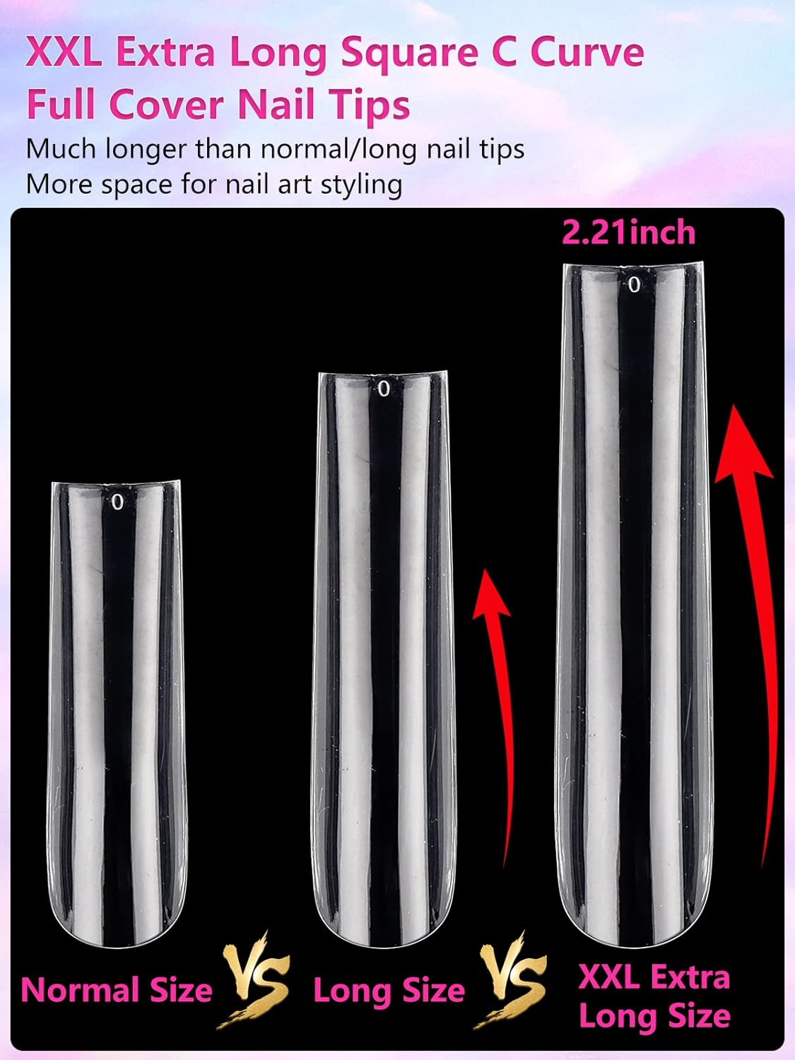 504 Pieces Clear Extra Long Square Acrylic Nail Tips, Full Cover Tapered Design - Image 3