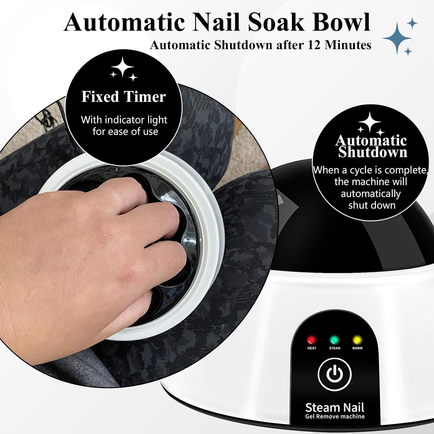 Electric Nail Soaking Bowl, Soak off Bowl for Gel Nail Polish, Acrylic Nails, Dip Powder Removal, Black - Image 2