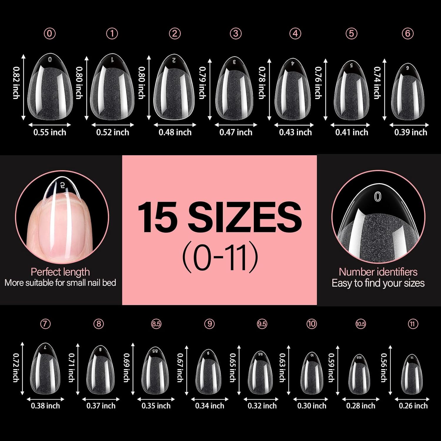 AILLSA Short Almond Nail Tips Pre-Shaped Acrylic Nail Tips Half Matte Full Cover Nails Tips Clear Gelly Press on Flase Tip Nail for Extension Nail Manicure Home DIY 240PCS 15Sizes - Image 6