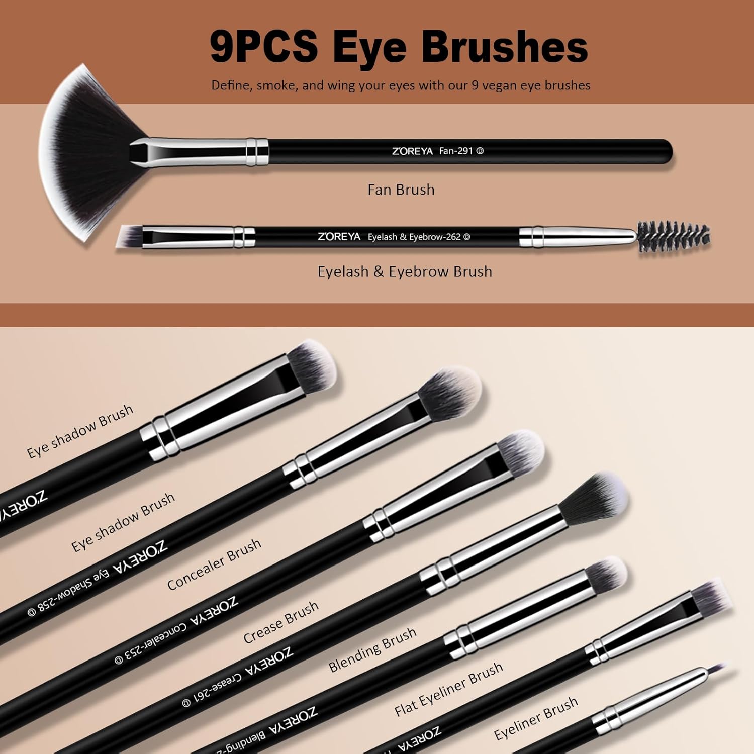 Z'OREYA Makeup Brushes, 16Pcs Makeup Brush Set Premium Synthetic Kabuki Brush Cosmetics Foundation Concealers Powder Blush Blending Face Eye Shadow Brush Set (Black) - Image 3
