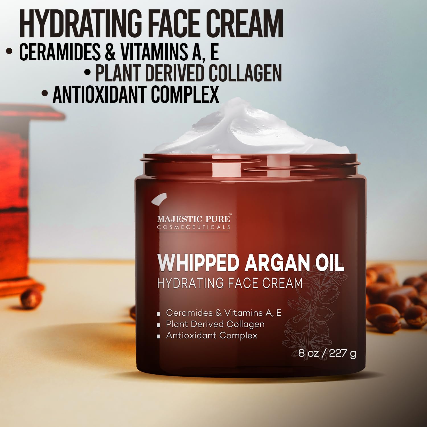 Majestic Pure Whipped Argan Oil Moisturizer Face Cream for Women & Men - With Vitamin E A, Collagen & Ceramides - Hydrates Dry Skin, Oily Skin, Reduces Appearance of Fine Lines – 8oz - Image 6