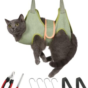 Guzekier Cat Grooming Hammock, Cat Nail Clipper Hammock for Nail Trimming, Cat Holder Sling for Cutting Nails, Restraint Bag with Safety Belt, Nail Clippers and Nail File