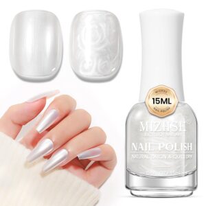 MIZHSE Nail Polish: 15Ml Mermaid Pearl Nail Polish Aurora Milky White Effect Nail Polish, Fingernail and Toenail Polish Glossy Long Lasting Nail Polish Trendy DIY at Home Nail Gift Spree