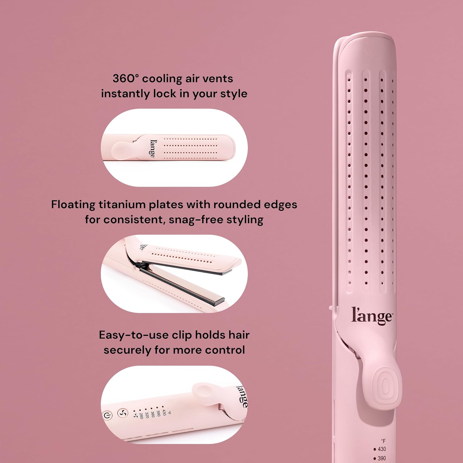 L'ANGE HAIR Le Duo Grande 360° Airflow Styler | 2-in-1 Curling Wand & Titanium Flat Iron Professional Hair Straightener and Curler with Cooling Air Vents to Lock in Style | Adjustable Temp (Blush) - Image 3