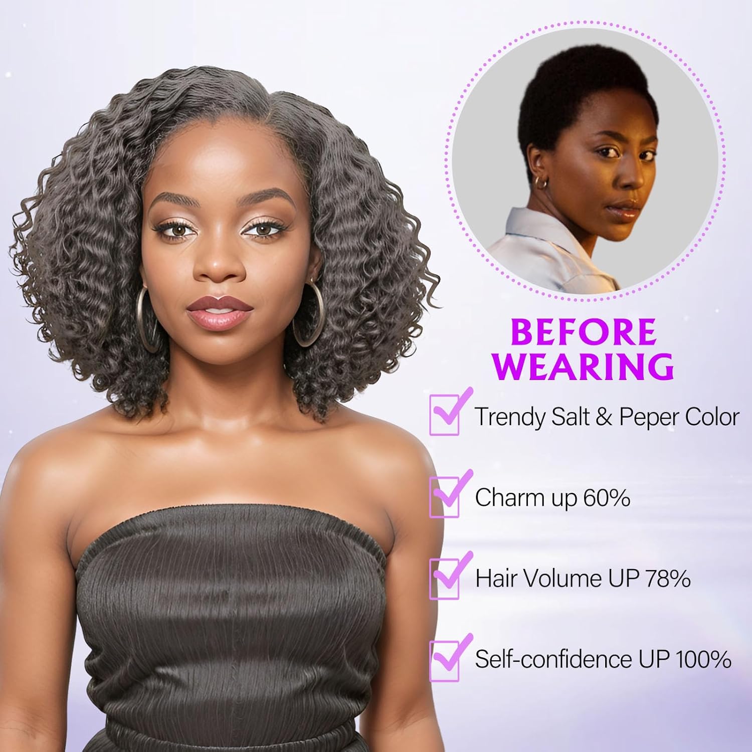 Salt and Pepper Grey Wigs Human Hair Bob Wig 13x4 Deep Curly Lace Front Wigs Human Hair Pre Plucked Natural Hairline Gray Human Hair Wig HD Transparent Curly Short Bob Wigs for Women 12 Inch - Image 6