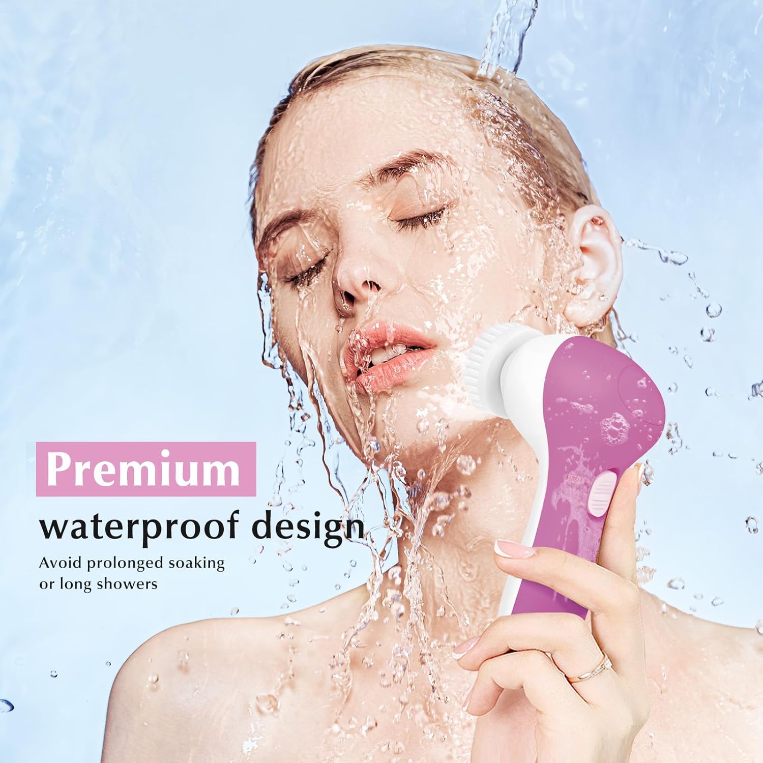 COSLUS Facial Cleansing Brush Silicone Face Scrubber: 2 in1 FBS-D Electric Exfoliating Device Waterproof Deep Cleaning Exfoliation Rotating Spa Machine - Electronic Skincare Wash Spinning System - Image 5