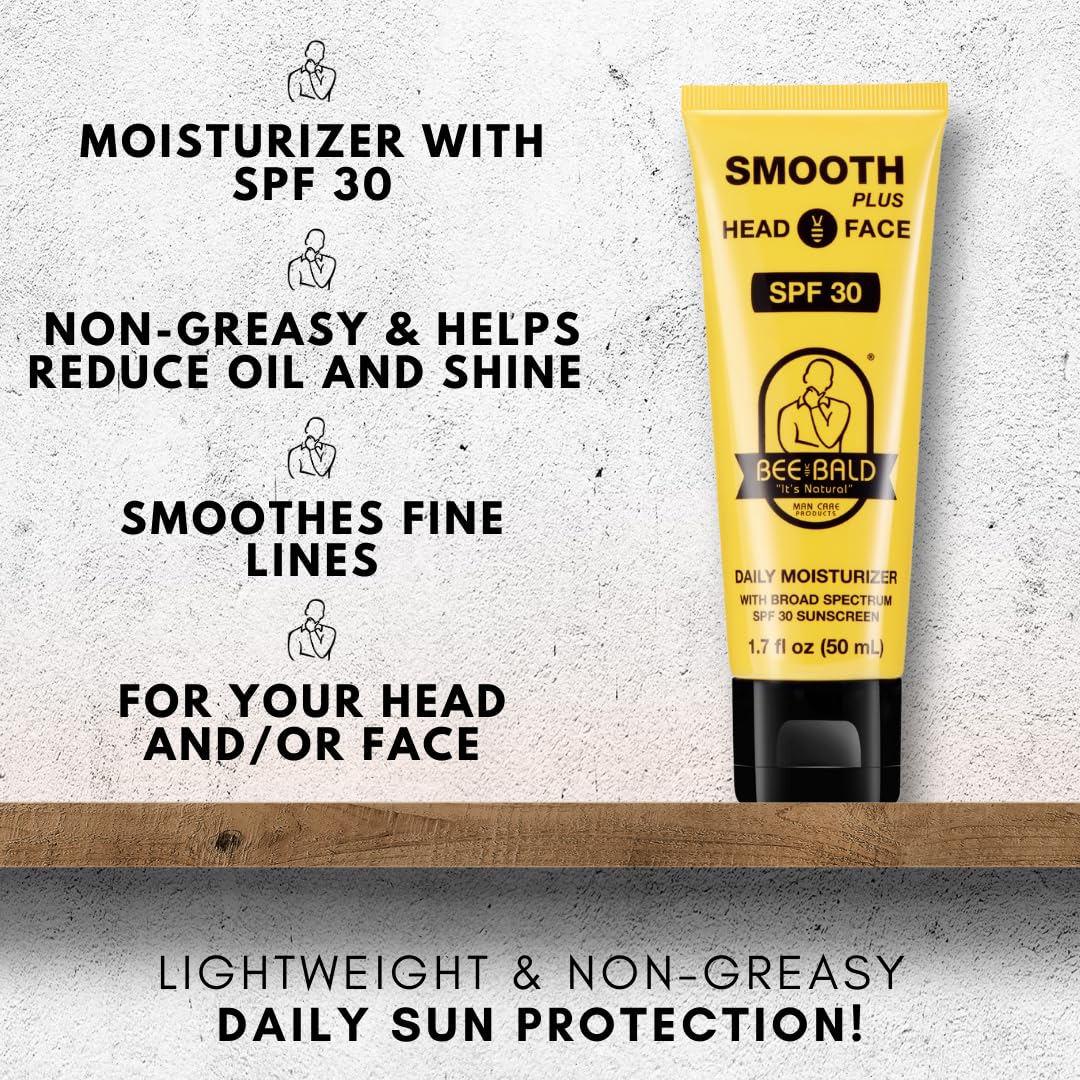 Bee Bald SMOOTH PLUS Head & Face Moisturizer with SPF 30 Sunscreen Lotion Protecting Skin From Harmful UVA/UVB Rays While Hydrating, Moisturizing and Toning, 1.7 Fl Oz - Image 3