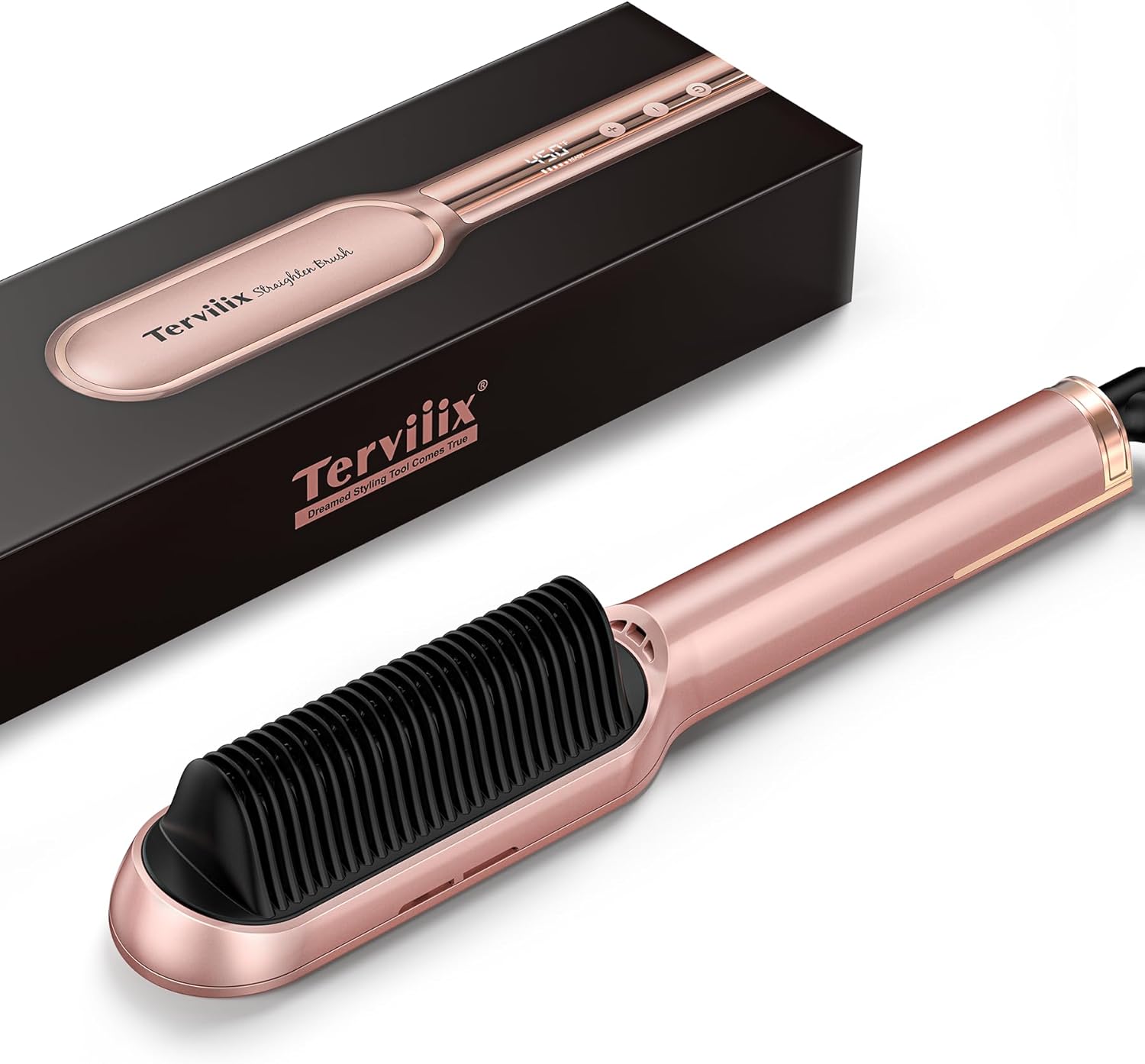 Terviiix Frizz Buster Ionic Hair Straightener Brush with MCH Heater - Rapid 450°F in 20S, Hair Straightener Comb for Efficient One-Pass, Anti-Scald, 13 Heat Settings, Digital Display, Dual Voltage - Image 8