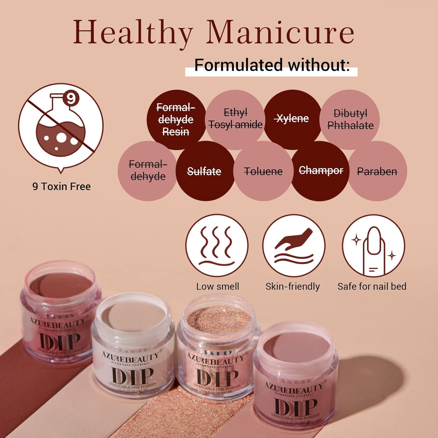 AZUREBEAUTY Dip Powder Nail Kit Starter, 4 Colors Skin Nude Brown Glitter, Acrylic Dipping Powder Liquid Set with Base/Top Coat Activator for Daily French Nail Art Manicure DIY Gift 12 Pcs - Image 8